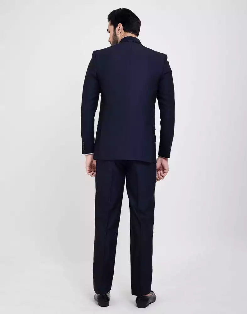 Image of Royal Blue Solid Terry Rayon 5 Pc Tuxido Designer Suit