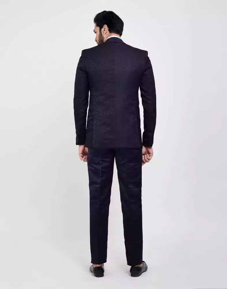 Image of Navy Blue Slim Fit 5 Pc Tuxido Designer Suit