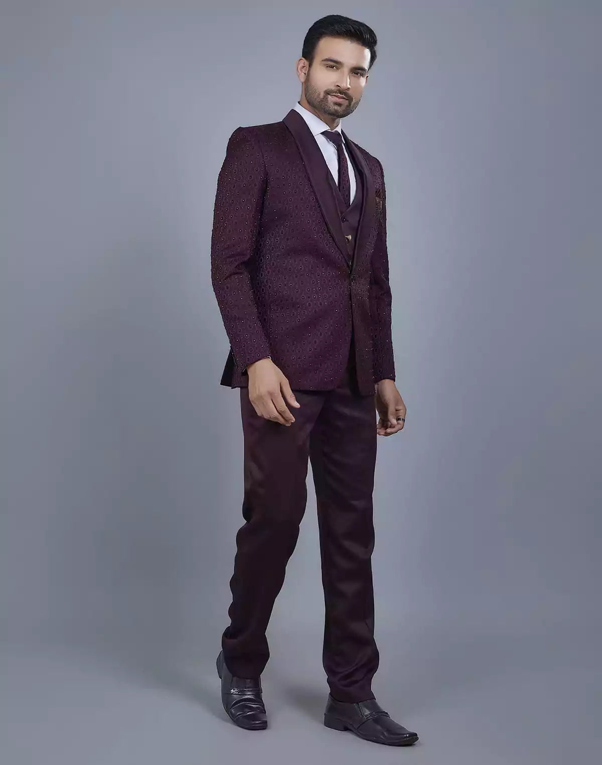 Image of Attractive Wine 5 Pc Imported Fabric Designer Suit