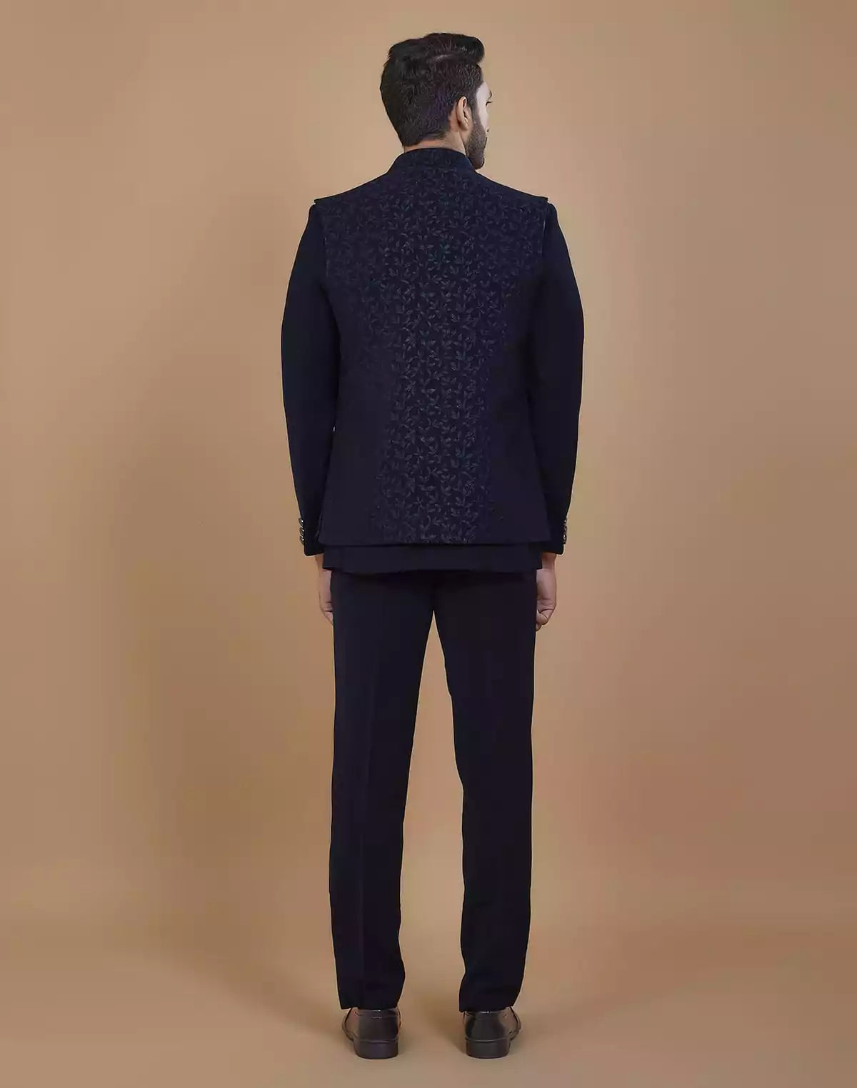 Image of Stylish Blue Coloured Polynosic Fabric with Jacket style Bandhagala Set