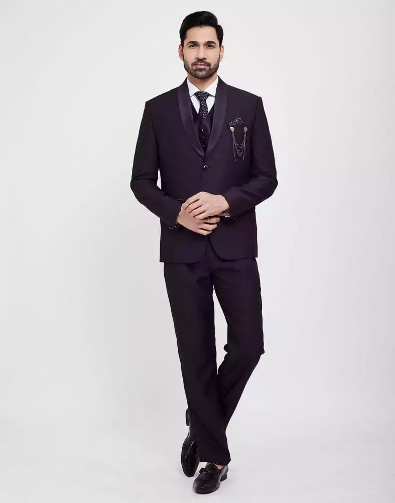 Image of Dark Wine Stylish 5 Pc Tuxido Designer Suit