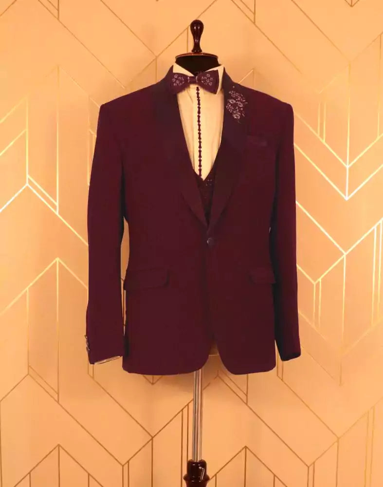 Image of Shawl Lapel designer Maroon suit set