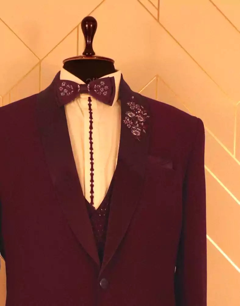 Image of Shawl Lapel designer Maroon suit set