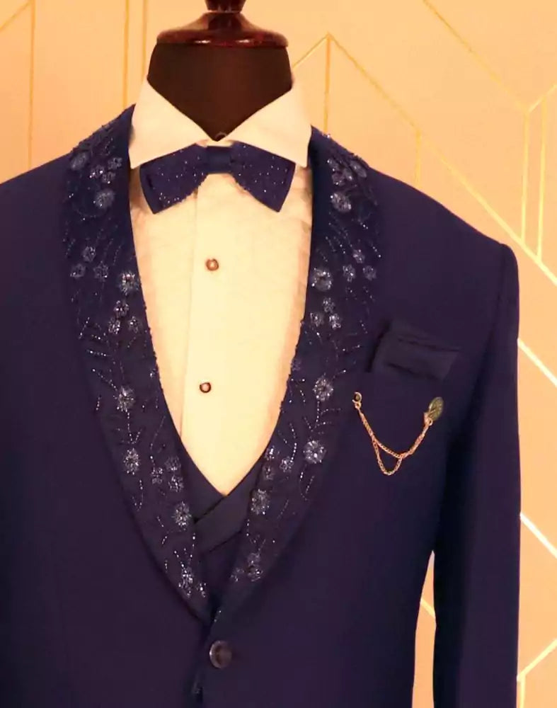 Image of Shawl Lapel Purple colour designer suit set