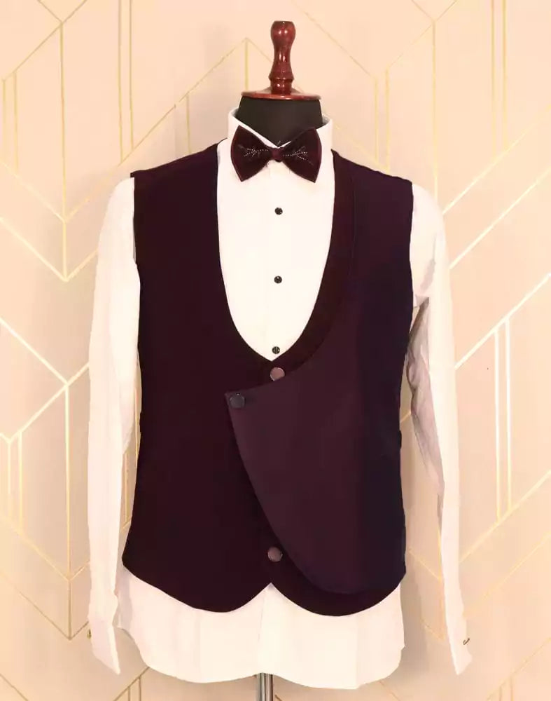 Image of Designer Maroon Plain Polynosic Beads Suit Set