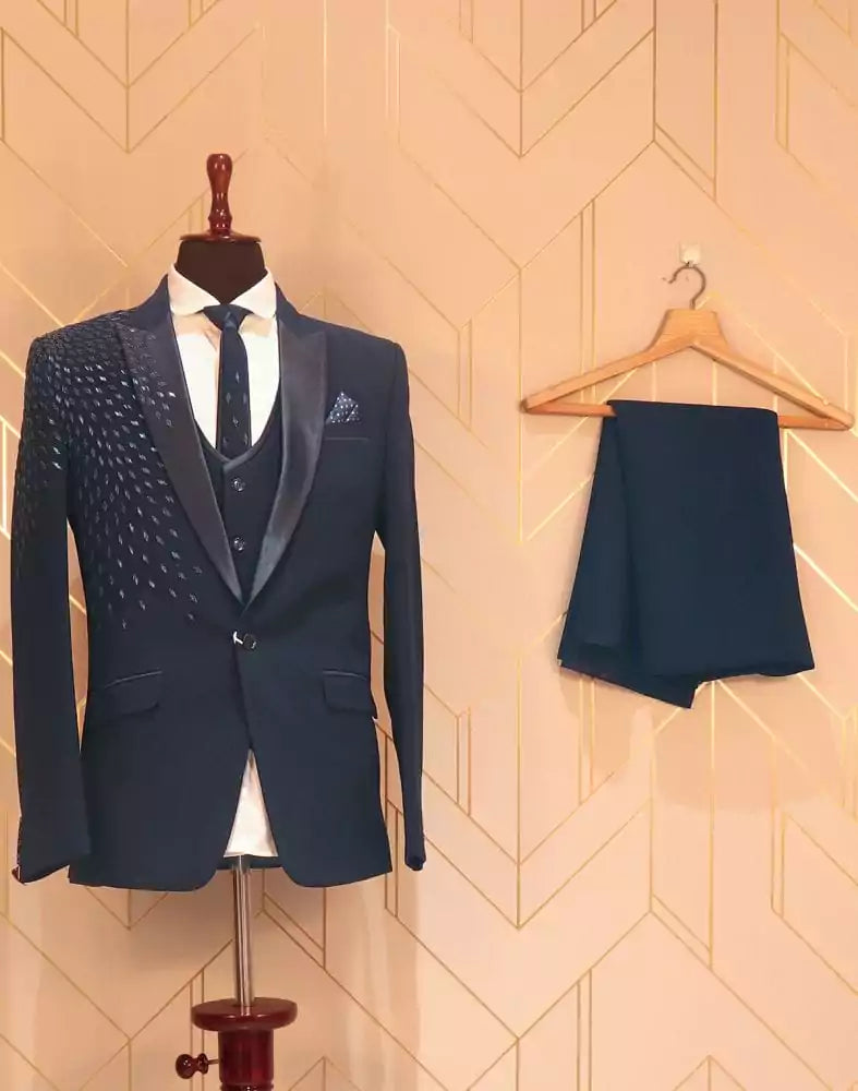 Image of Designer Elegant Navy Blue Suit Set