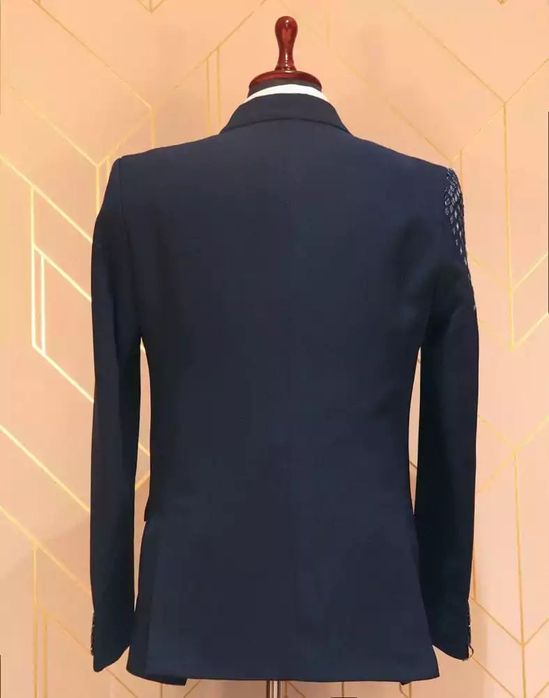 Image of Designer Elegant Navy Blue Suit Set