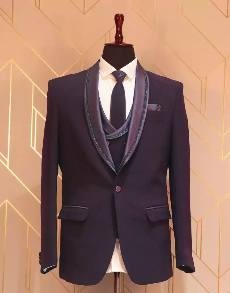 Image of Vibrant Purple Plain Suit Set
