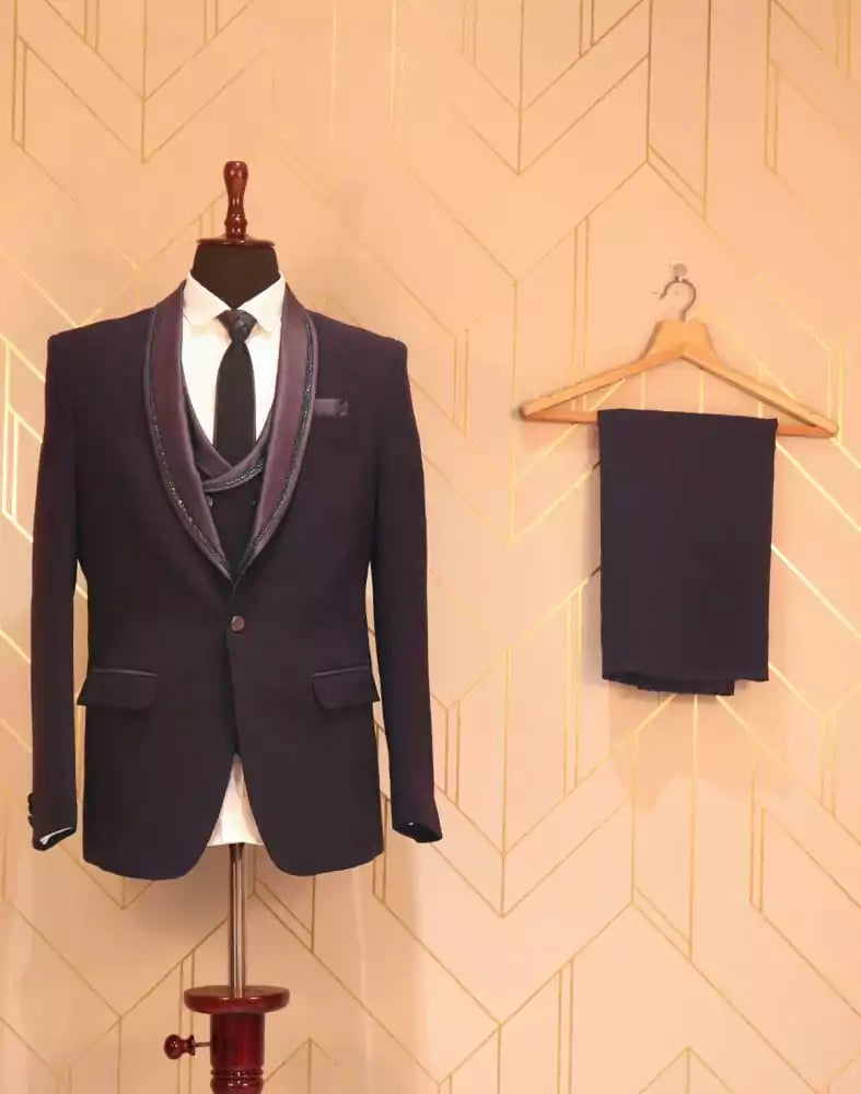 Image of Vibrant Purple Plain Suit Set