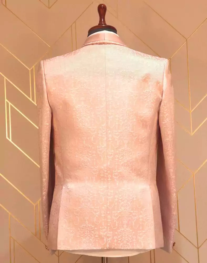 Image of Graceful Peach Self Design Weave Suit Set