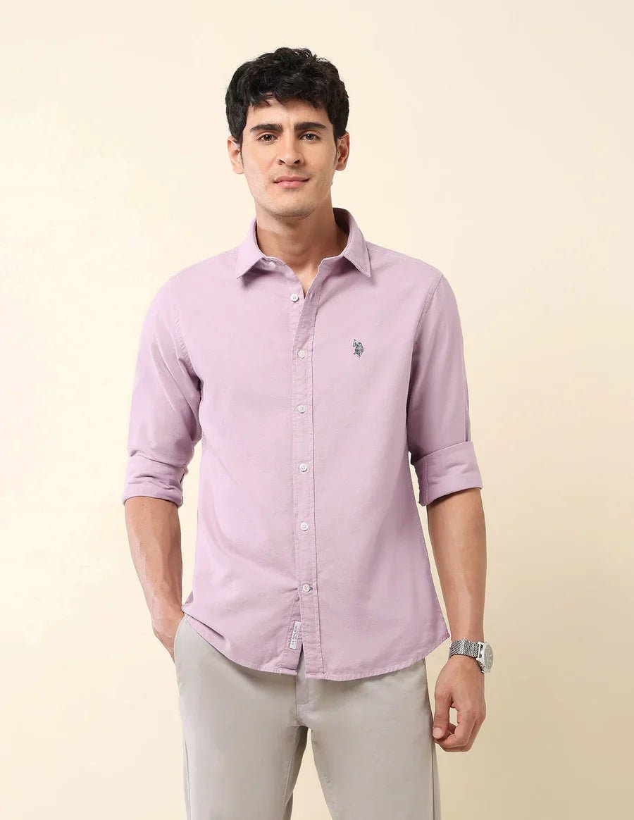 Image of Decent Lavender Colour Plain Cotton Tailored Fit Shirt - South India Shopping Mall