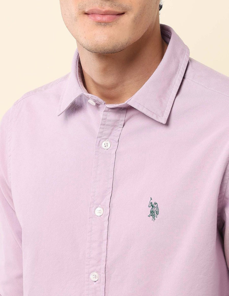 Image of Decent Lavender Colour Plain Cotton Tailored Fit Shirt - South India Shopping Mall