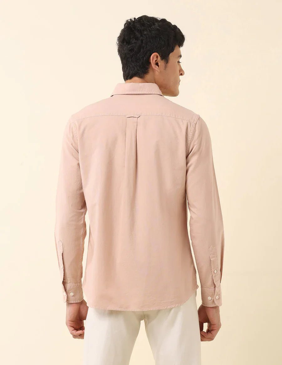 Image of Decent Light Peach Plain Cotton Tailored Fit Shirt - South India Shopping Mall