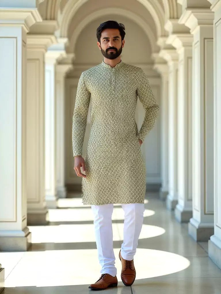 Image of Decent Pista Coloured Floral Print Cotton Kurta - South India Shopping Mall
