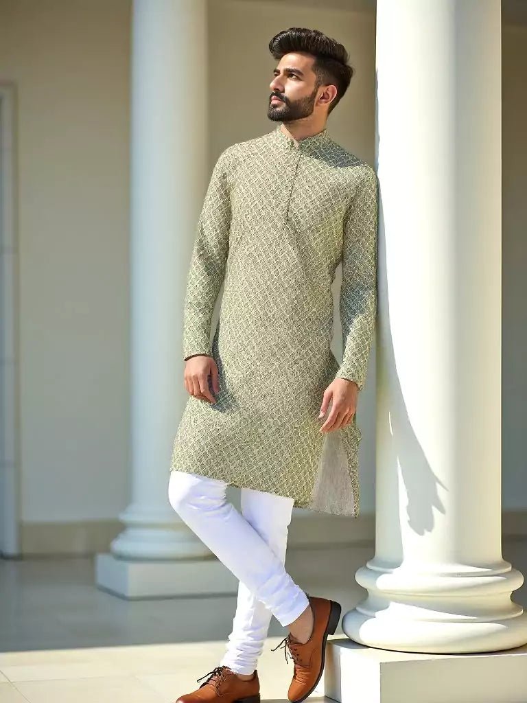 Image of Decent Pista Coloured Floral Print Cotton Kurta - South India Shopping Mall