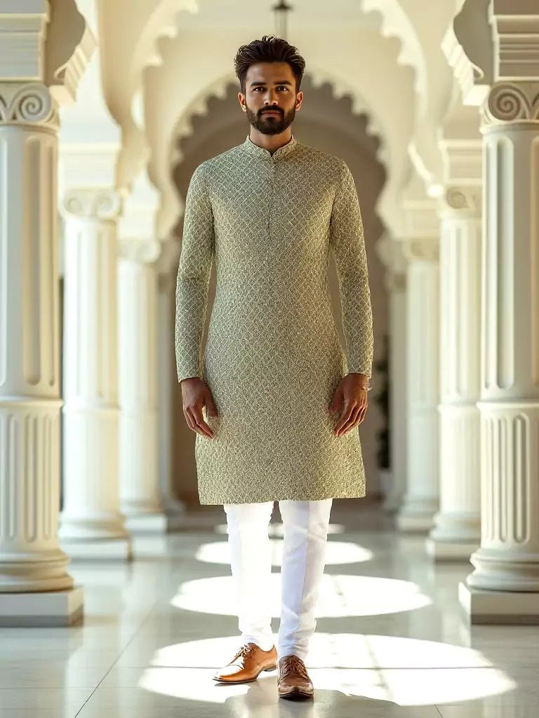 Image of Decent Pista Coloured Floral Print Cotton Kurta - South India Shopping Mall