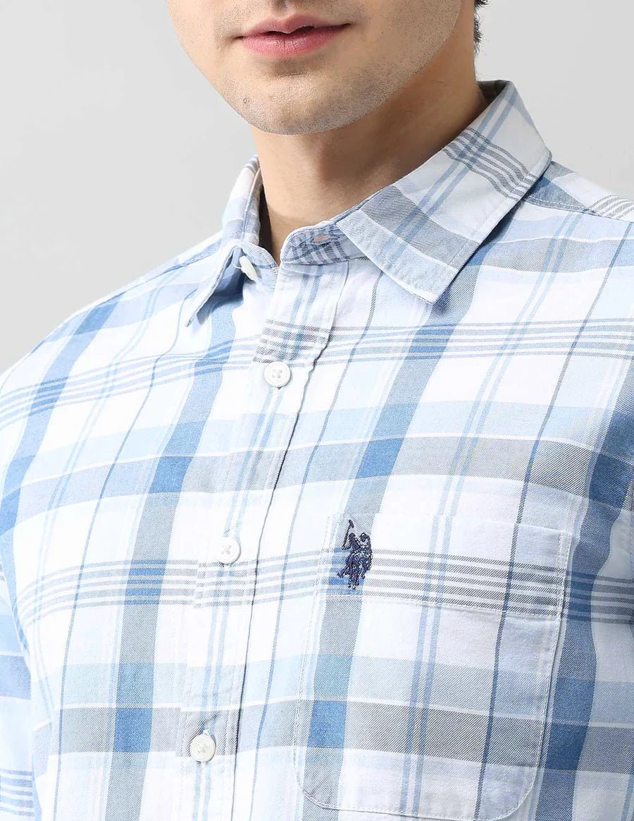 Image of Denim Co Indigo Blue Cotton Men's Plaid Checked Shirt - South India Shopping Mall