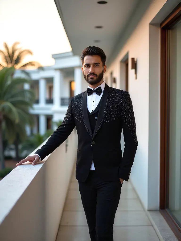 Image of Designer Black Solid Polynosic Cutdana work Party Wear Suit - South India Shopping Mall