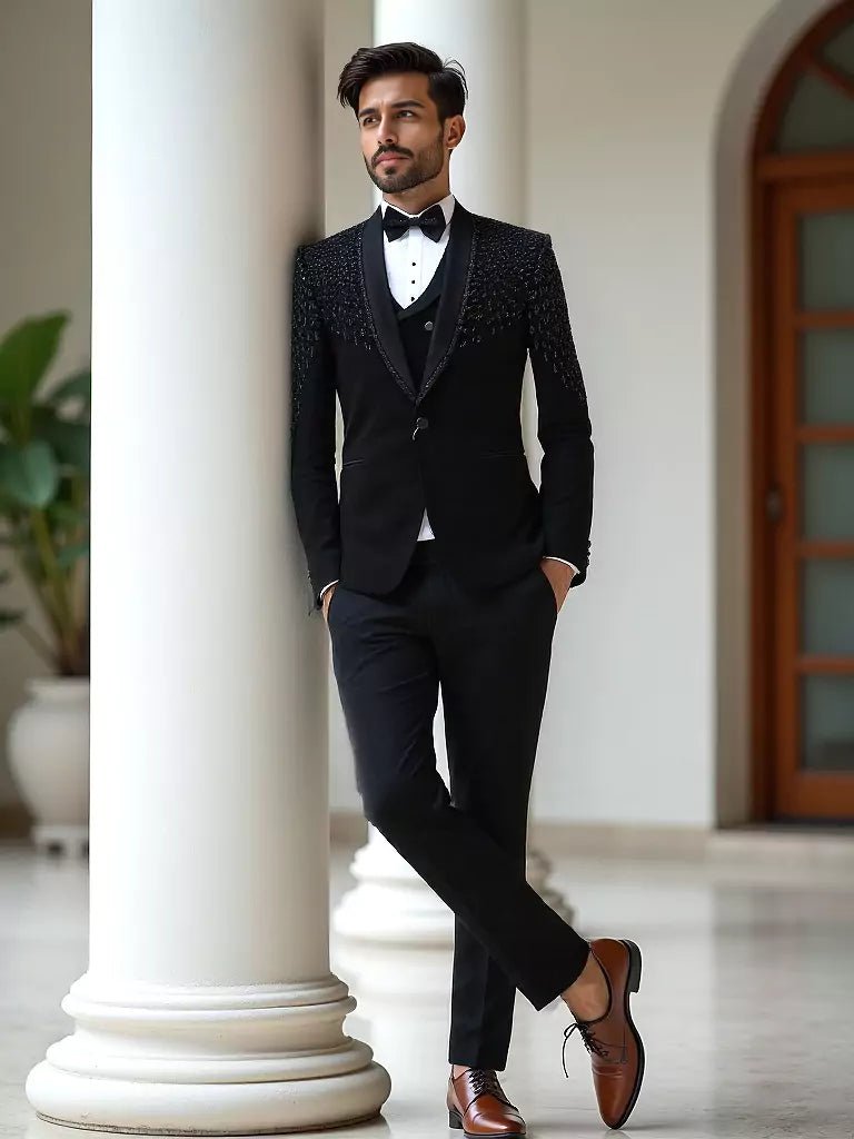 Image of Designer Black Solid Polynosic Cutdana work Party Wear Suit - South India Shopping Mall