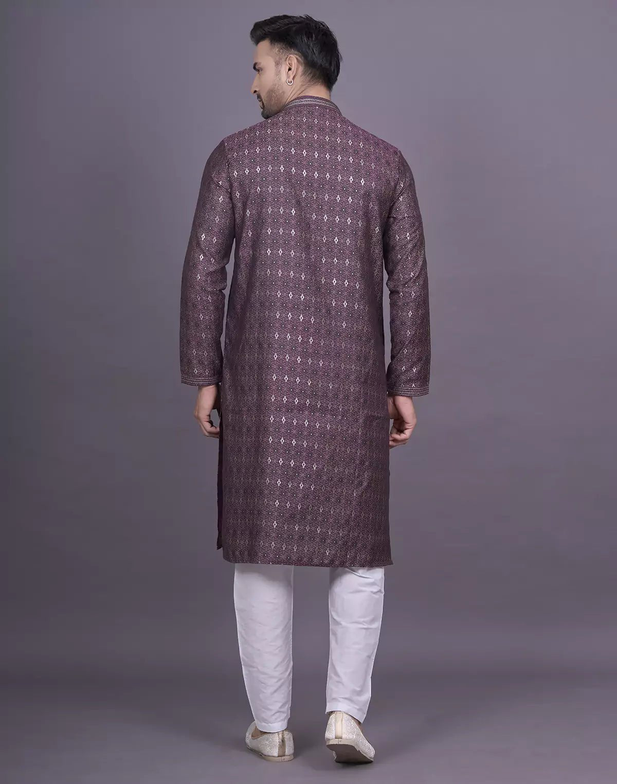 Image of Dewberry Purple Floral Design Jacquard Kurta Pyjama Set - South India Shopping Mall