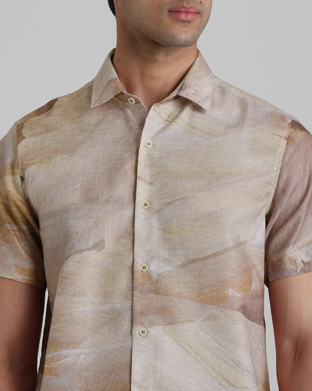 Image of Digital Print Beige Polyster with Cotton Half Sleeve Shirt - South India Shopping Mall