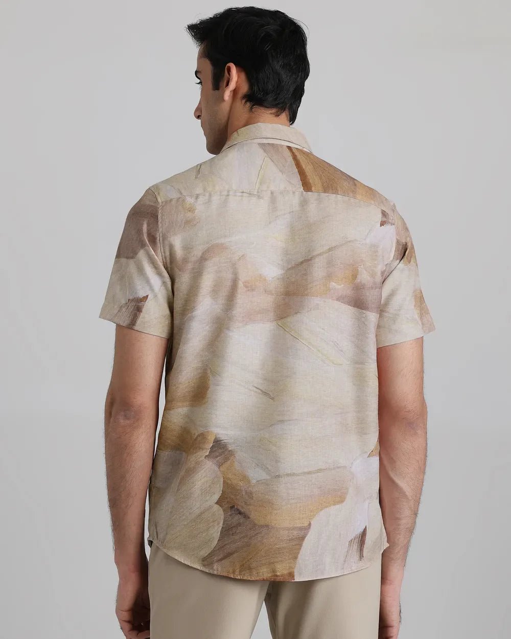 Image of Digital Print Beige Polyster with Cotton Half Sleeve Shirt - South India Shopping Mall