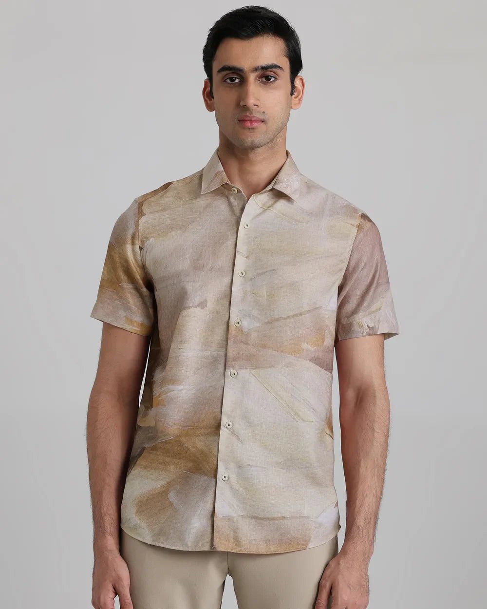 Image of Digital Print Beige Polyster with Cotton Half Sleeve Shirt - South India Shopping Mall