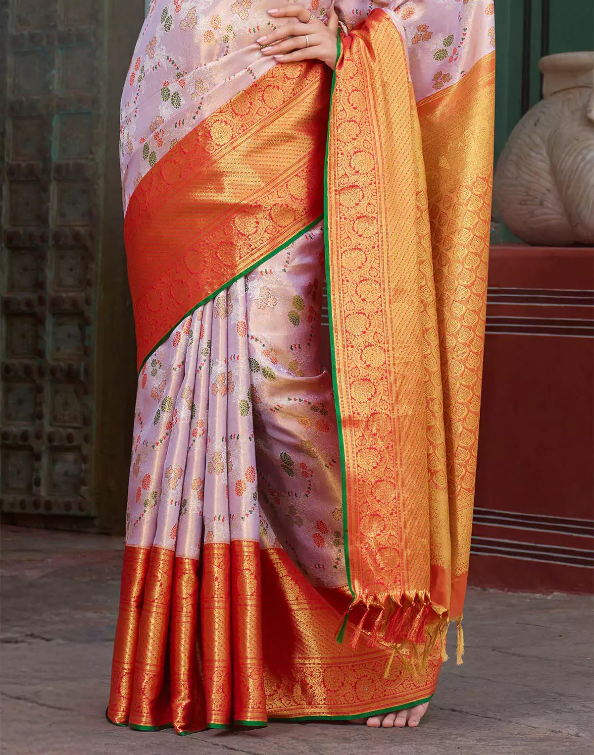 Double Shaded Light Purple Kanchipuram Pure Silk Saree With Contrast Blouse - South India Shopping Mall