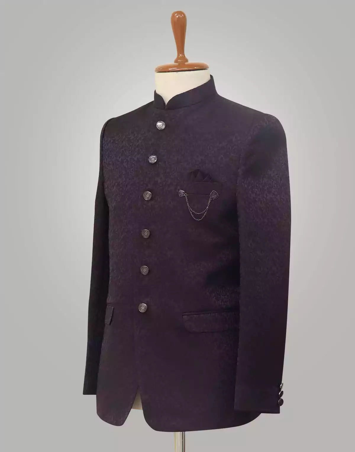 Image of Purple Self Design Brocade Bandhgala Set