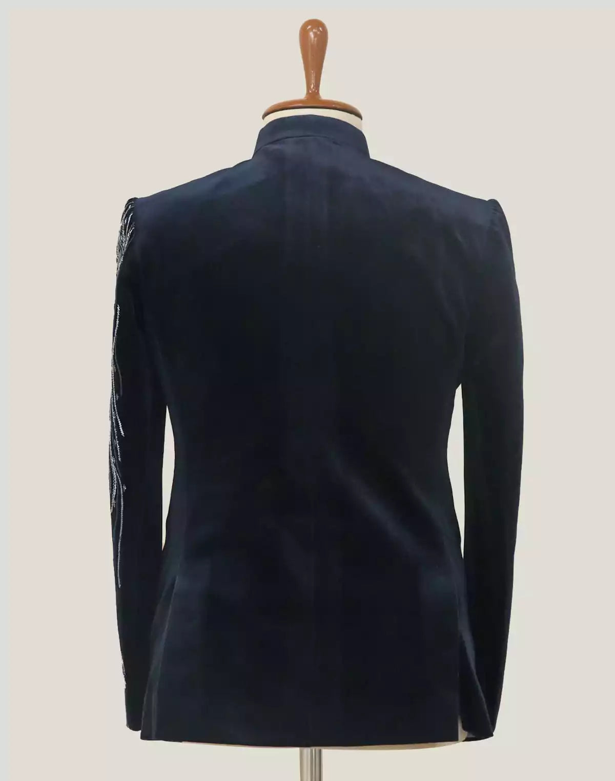 Image of Classic Blue Velvet Cutdana work Bandhgala Suit