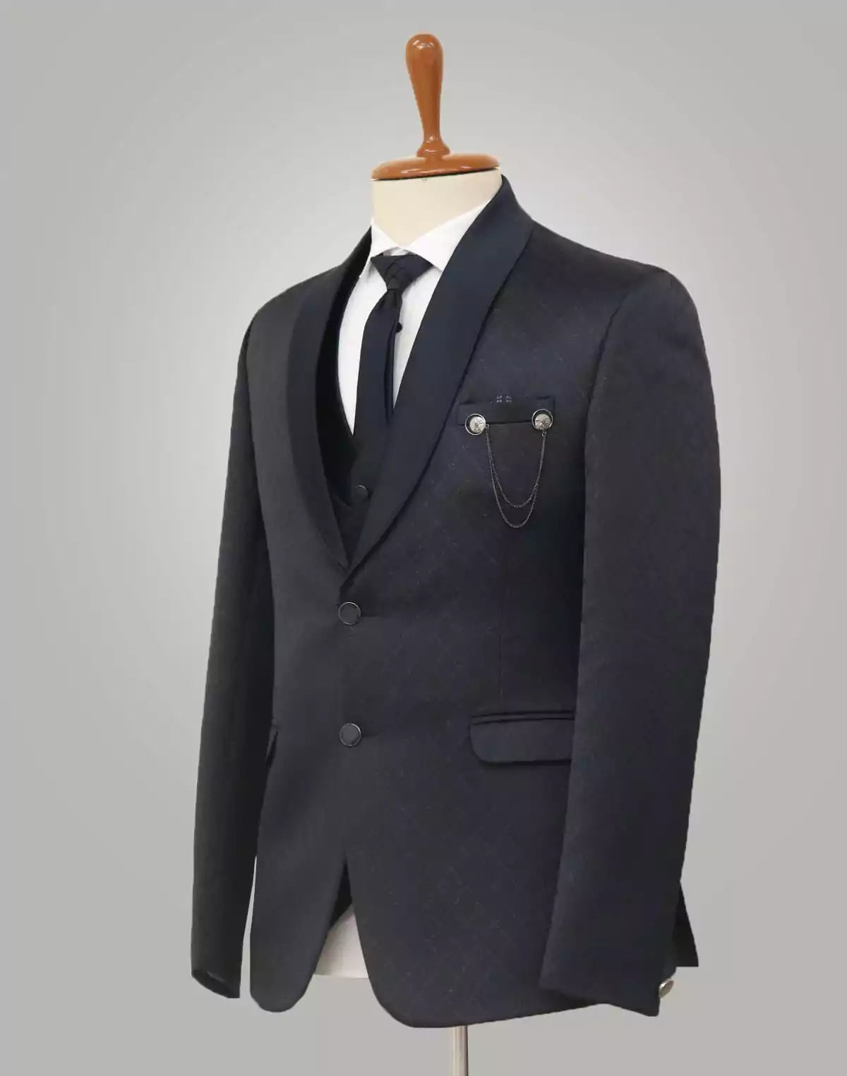 Image of Navy Blue Jacquard Party Wear Designer Suit