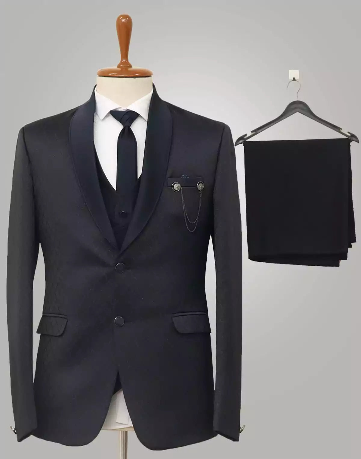 Image of Navy Blue Jacquard Party Wear Designer Suit