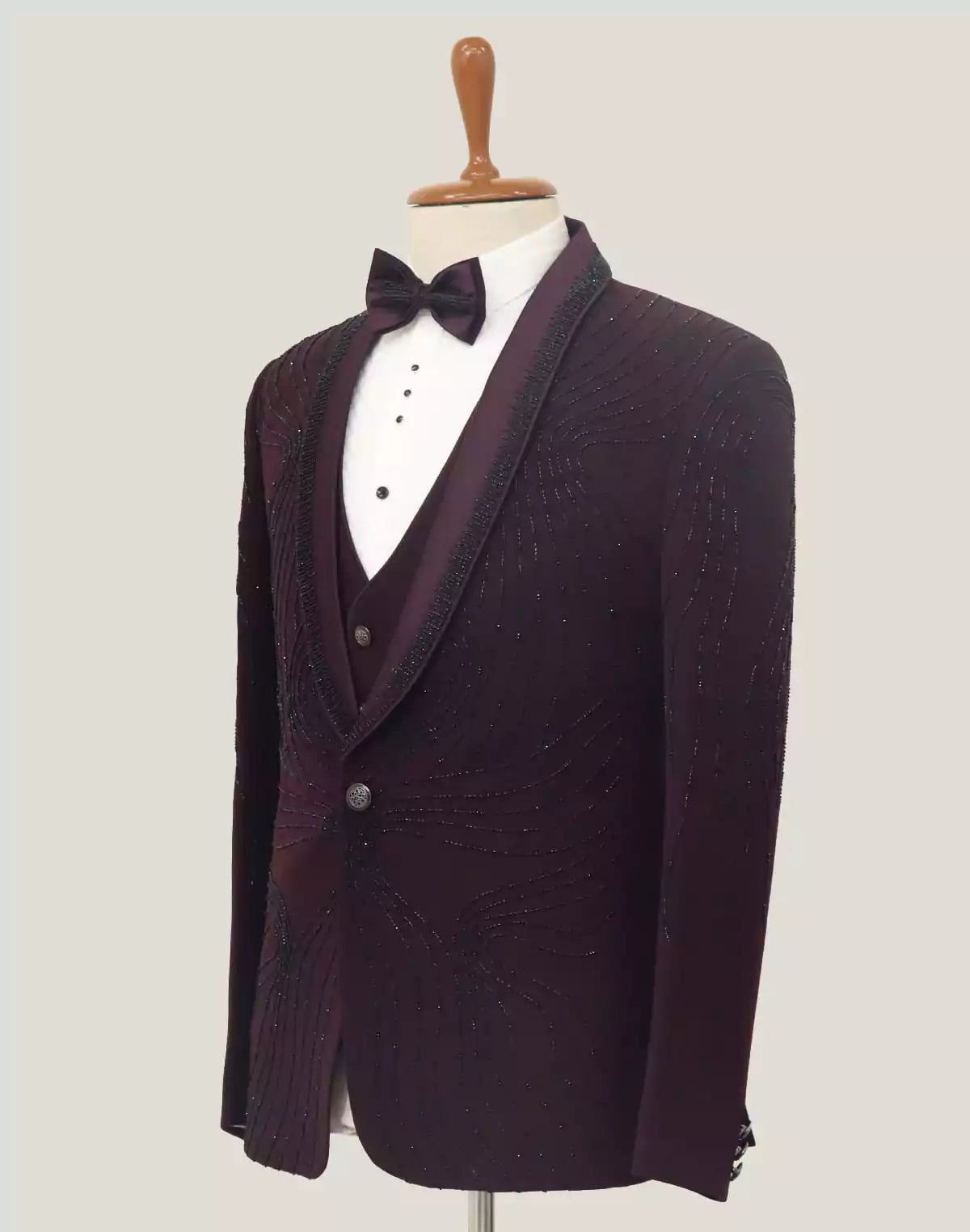 Image of Wine Cutdana work Jacquard Designer Suit