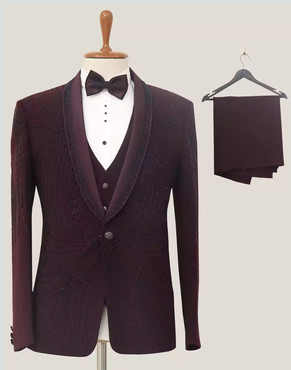 Image of Wine Cutdana work Jacquard Designer Suit