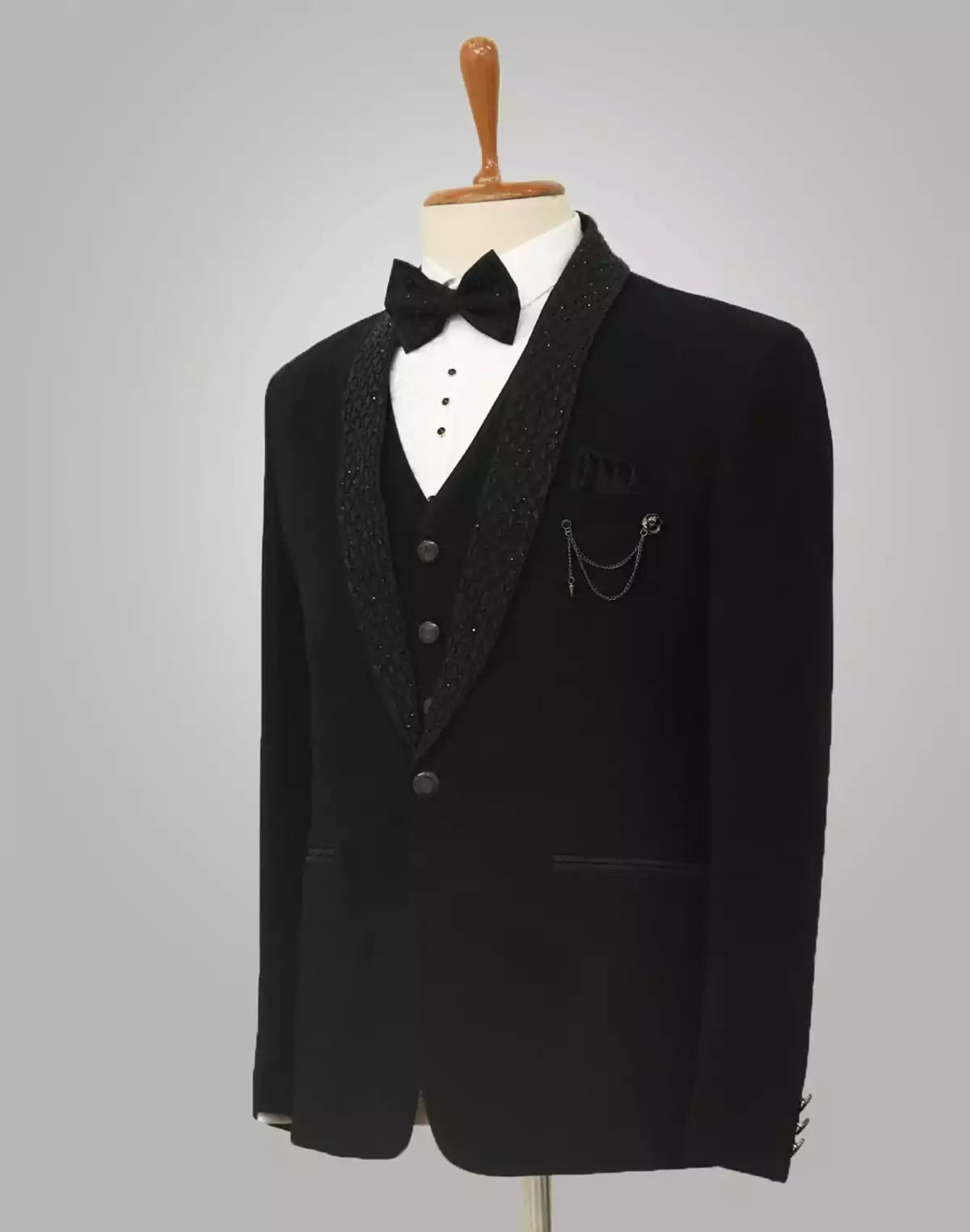 Image of Shawl Lapel Black 5 Pc Tuxedo Polynosic Suit