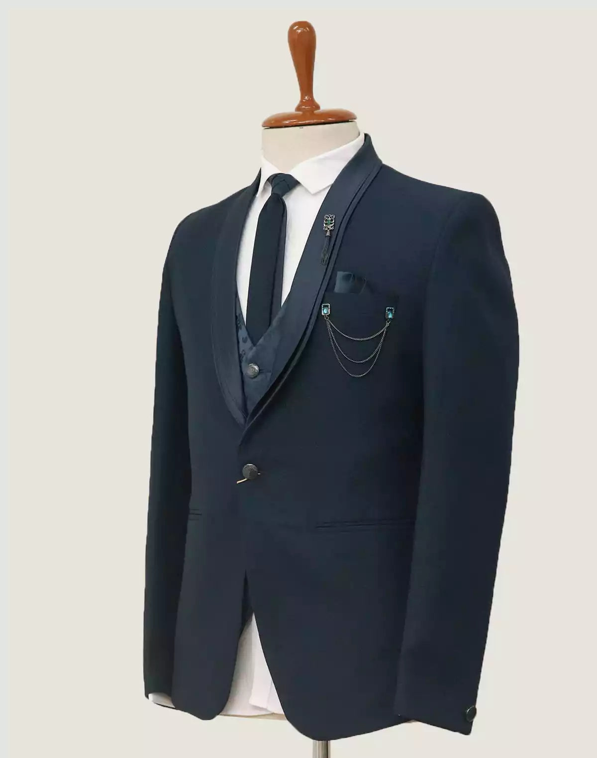 Image of Peacock Blue Stylish 5Pc Designer Suit