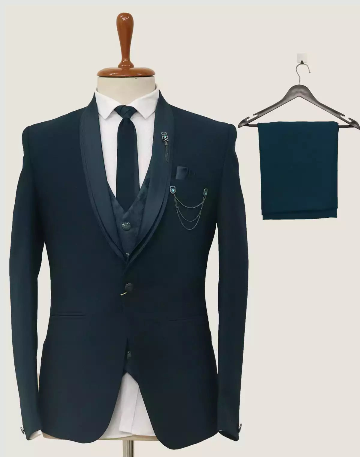 Image of Peacock Blue Stylish 5Pc Designer Suit