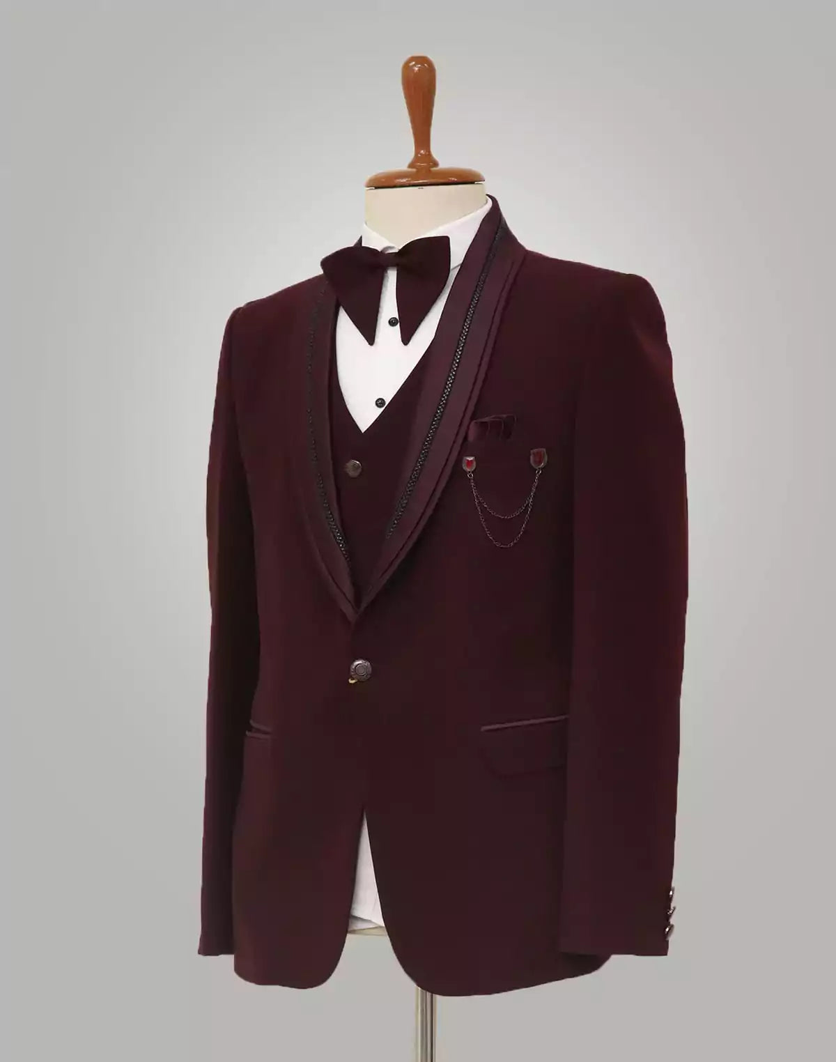 Image of Designer Elegant Maroon Colour Polynsoic Suit