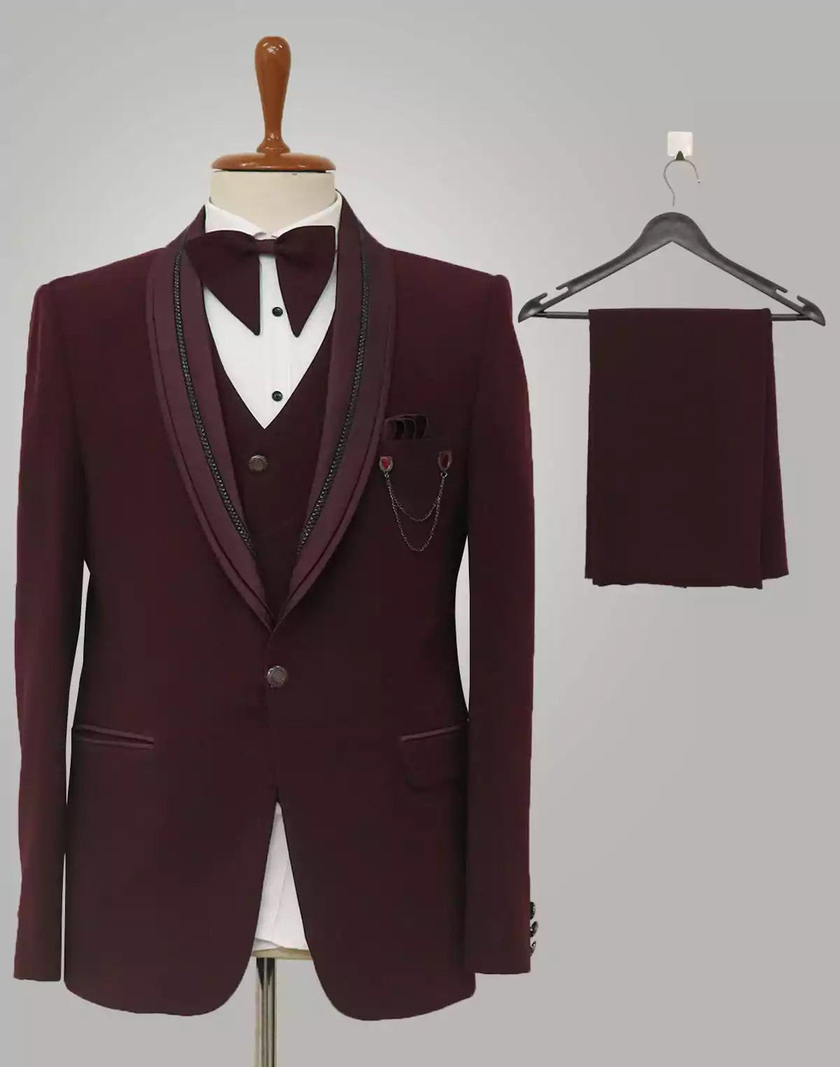 Image of Designer Elegant Maroon Colour Polynsoic Suit