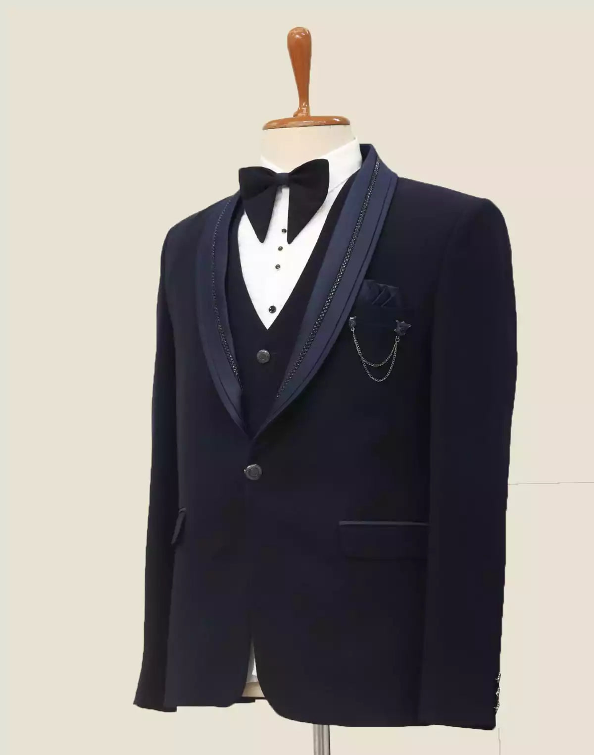 Image of Royal Blue Solid Polynosic 5 Pc Designer Suit