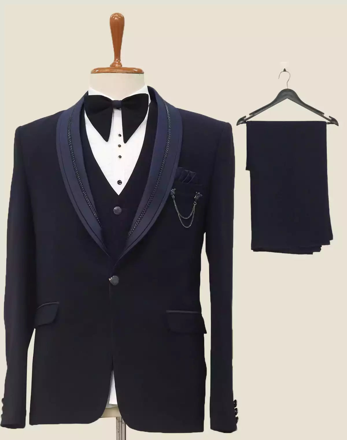 Image of Royal Blue Solid Polynosic 5 Pc Designer Suit