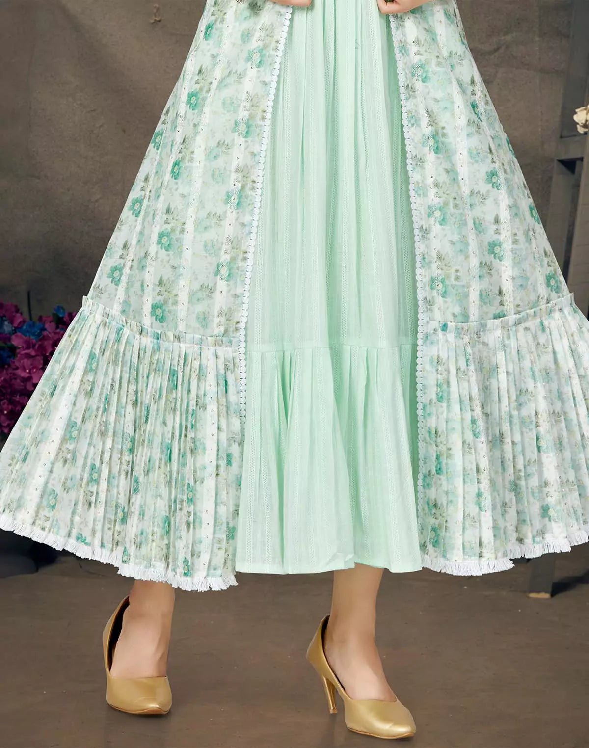 Image of Dress Cum Kurta with Floral Print Cotton Silk Shrug - set Of 2 - South India Shopping Mall