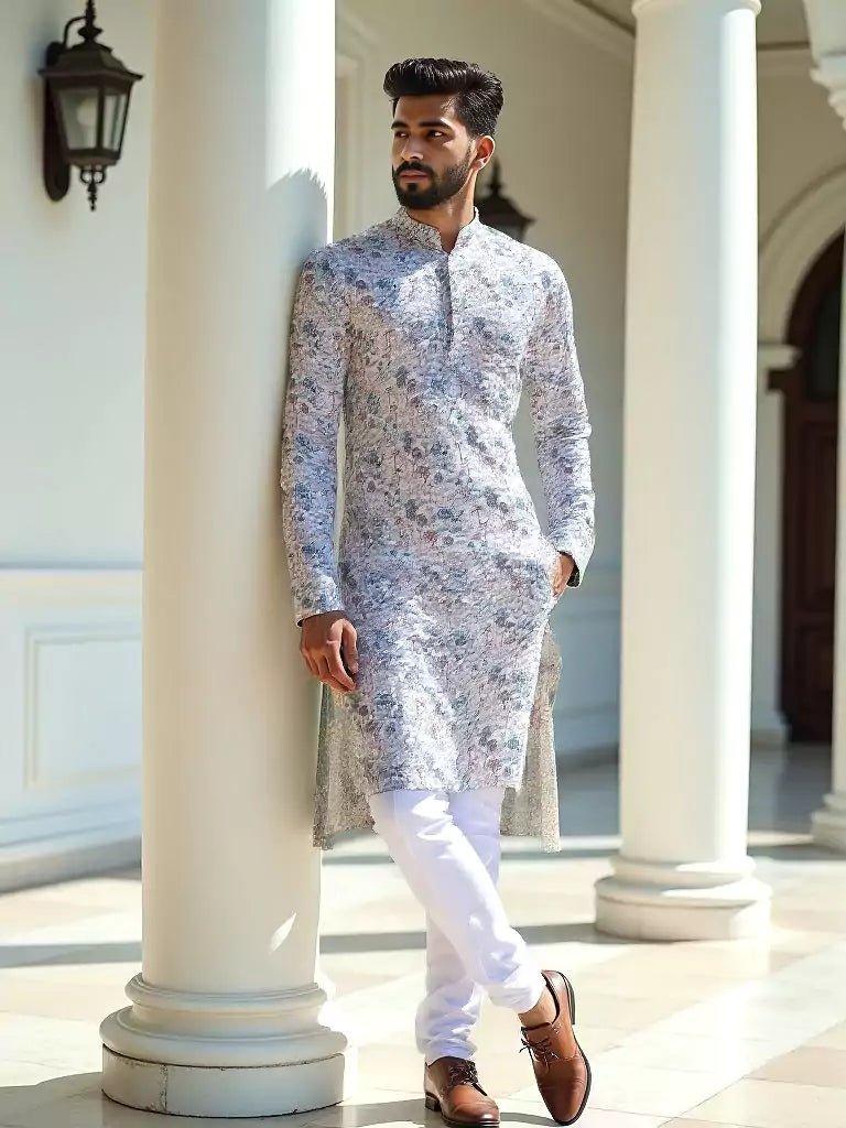 Image of Dust Colour Cotton Botanical and Birds Patterned Cotton Kurta - South India Shopping Mall