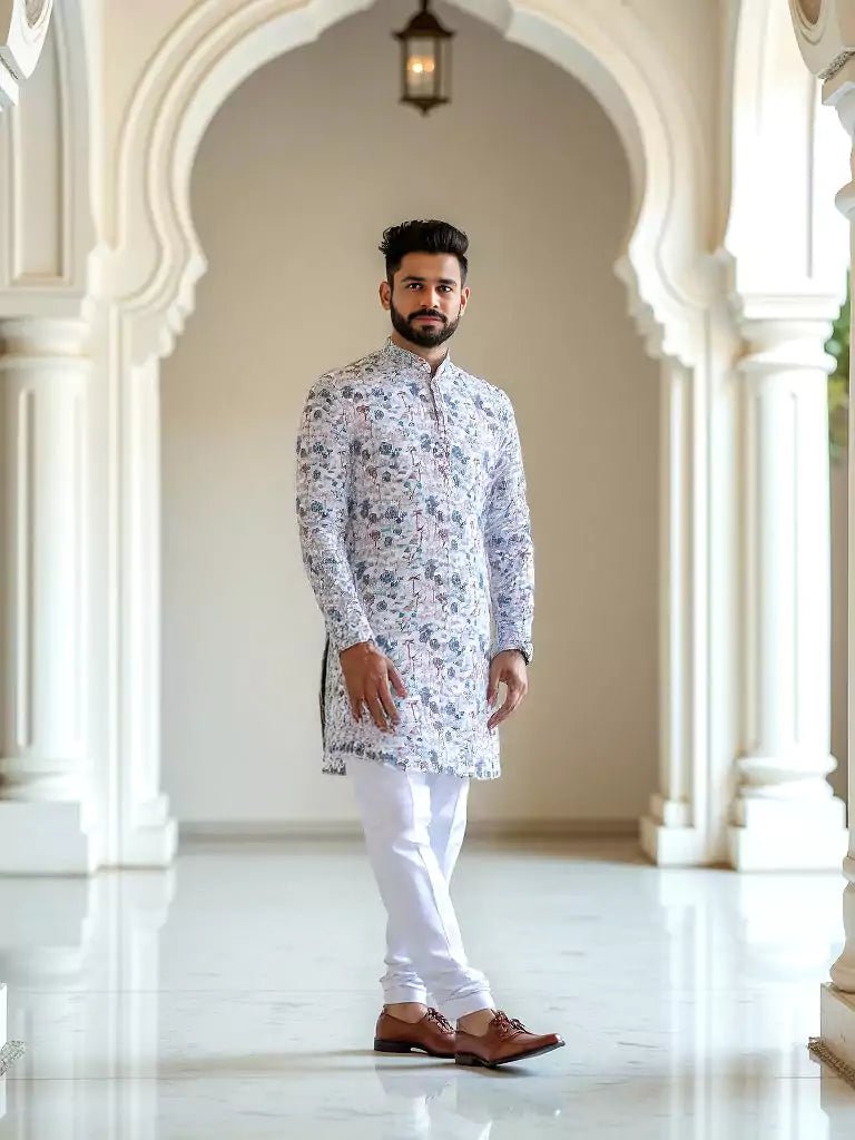 Image of Dust Colour Cotton Botanical and Birds Patterned Cotton Kurta - South India Shopping Mall