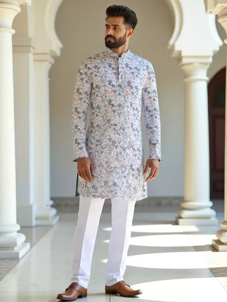 Image of Dust Colour Cotton Botanical and Birds Patterned Cotton Kurta - South India Shopping Mall