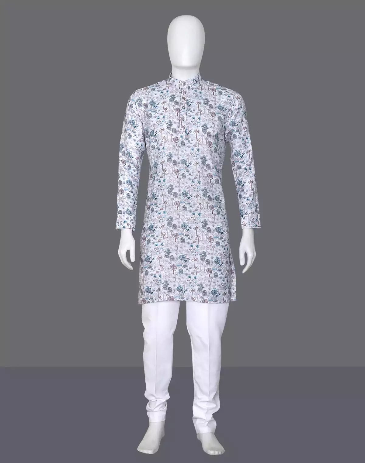 Image of Dust Colour Cotton Botanical and Birds Patterned Cotton Kurta - South India Shopping Mall