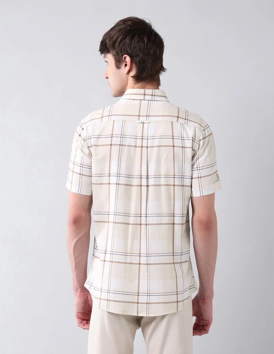 Image of Ecru Checkered Cotton Tailored Fit Classic Shirt - South India Shopping Mall
