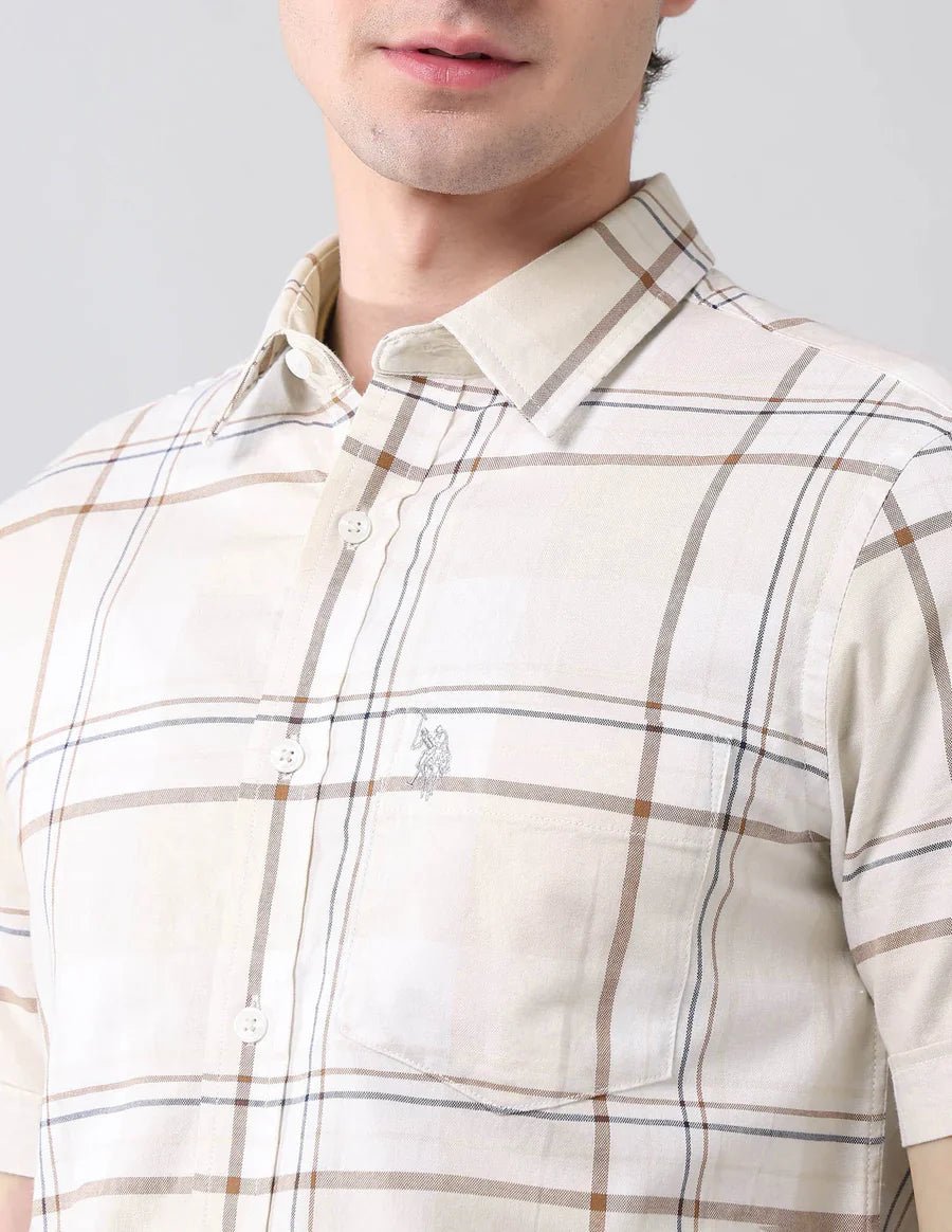 Image of Ecru Checkered Cotton Tailored Fit Classic Shirt - South India Shopping Mall