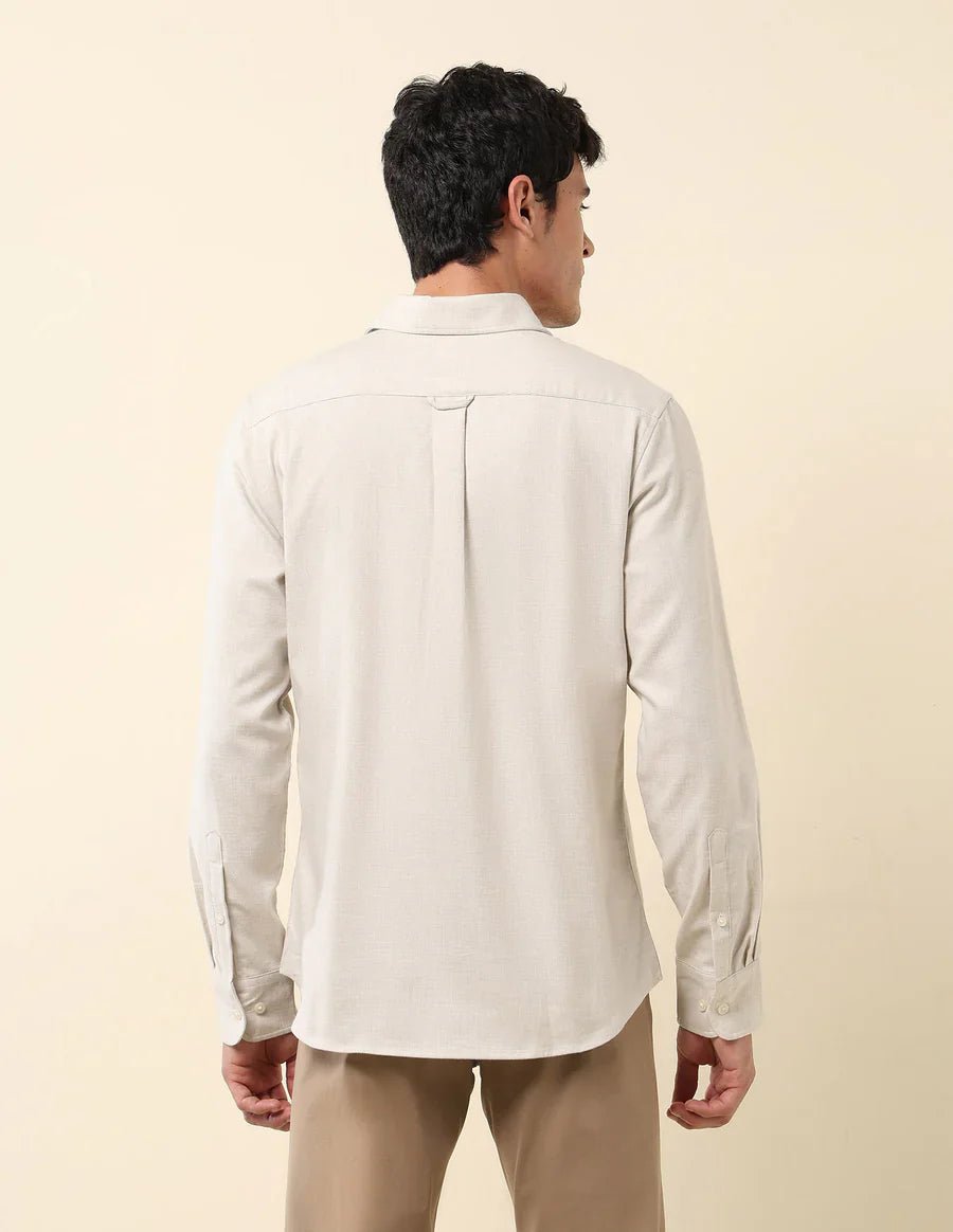 Image of Ecru Color Textured Lenin Cotton Tailored Fit Men's Shirt - South India Shopping Mall