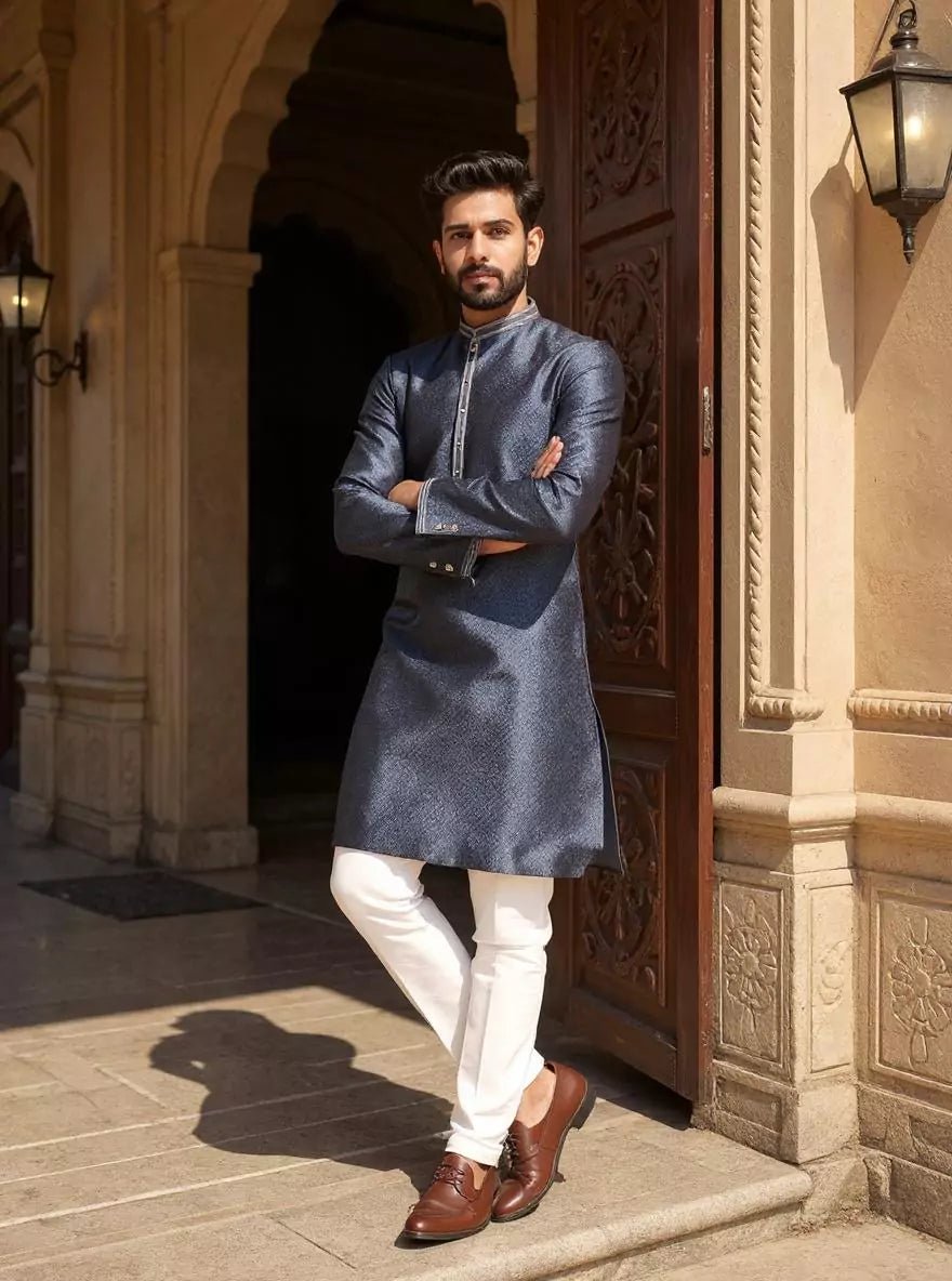 Image of Elegance Self Weaving Jacquard Kurta Pajama - South India Shopping Mall